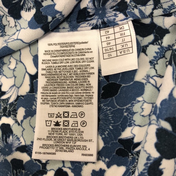 Brooks Brothers 10 Blue & White Floral Blouse Top Button Down Bow tie Excellent - Picture 7 of 10